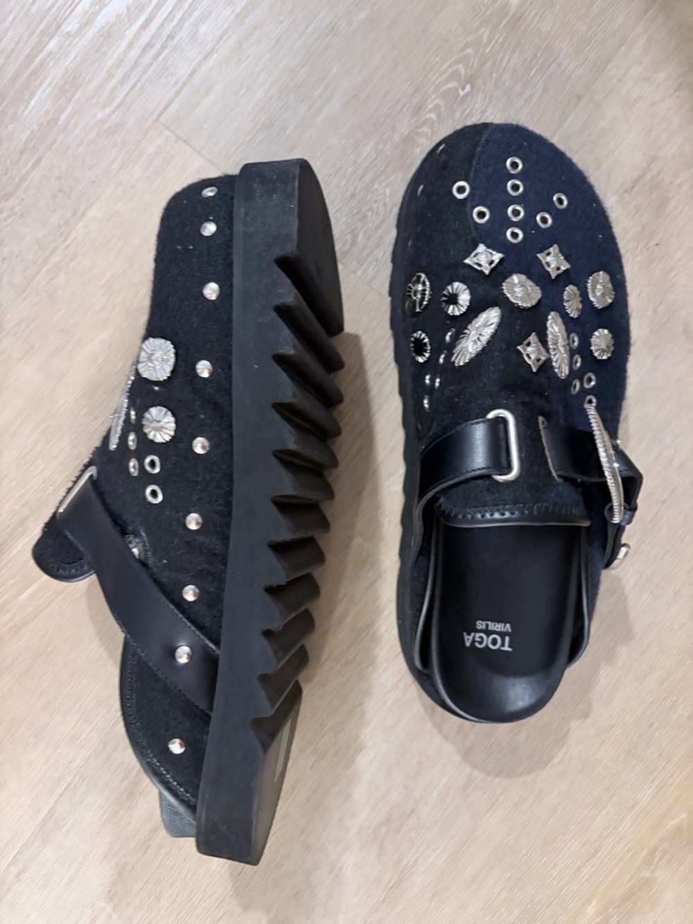TOGA Black Studded Platform Clog Mules